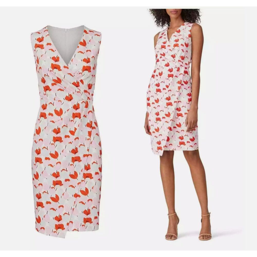 Black Halo Avilla Floral Sheath Dress - orange pink white Size 4